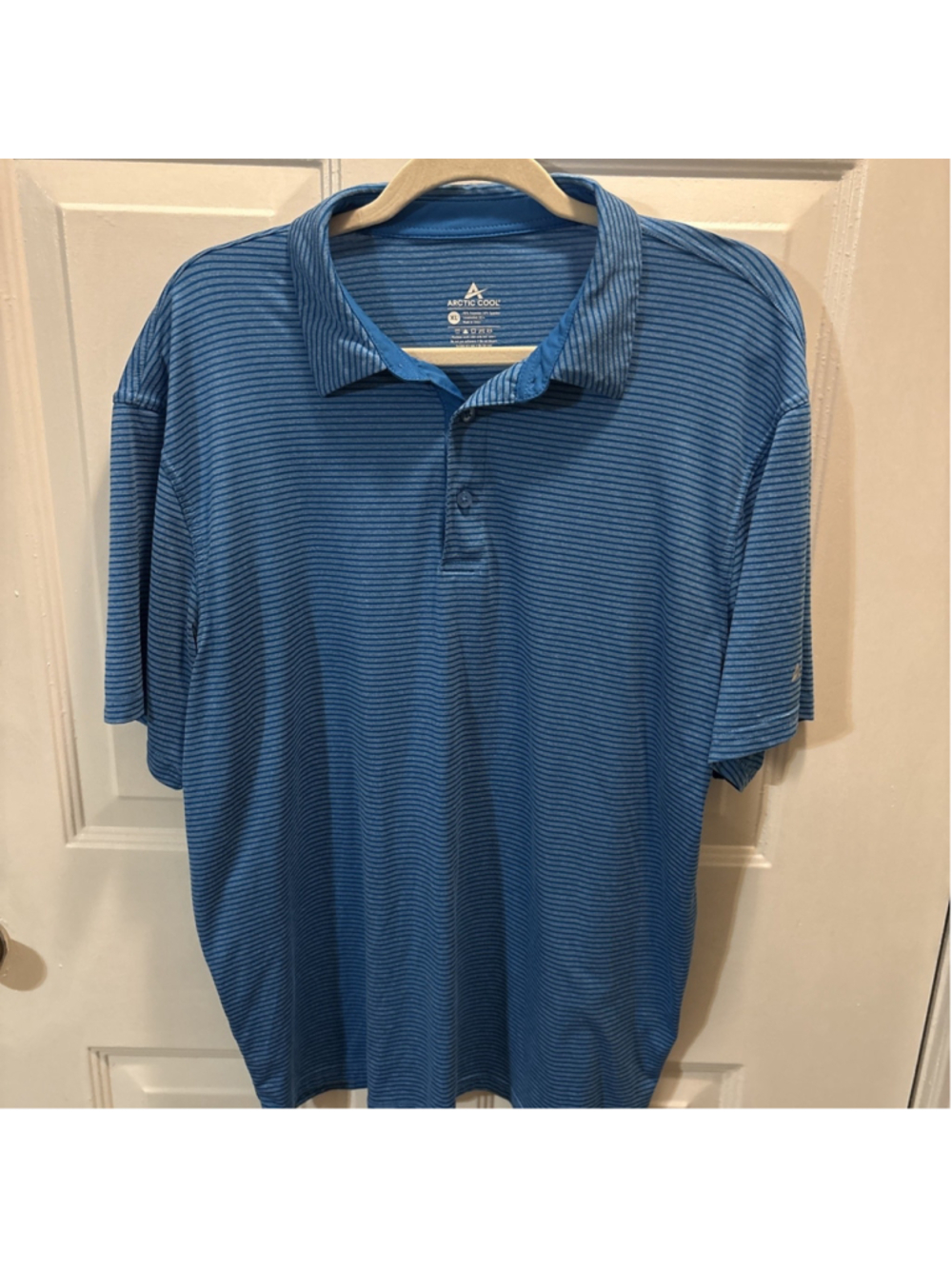 Arctic Cool Blue Striped Short Sleeve Polo Shirt XL